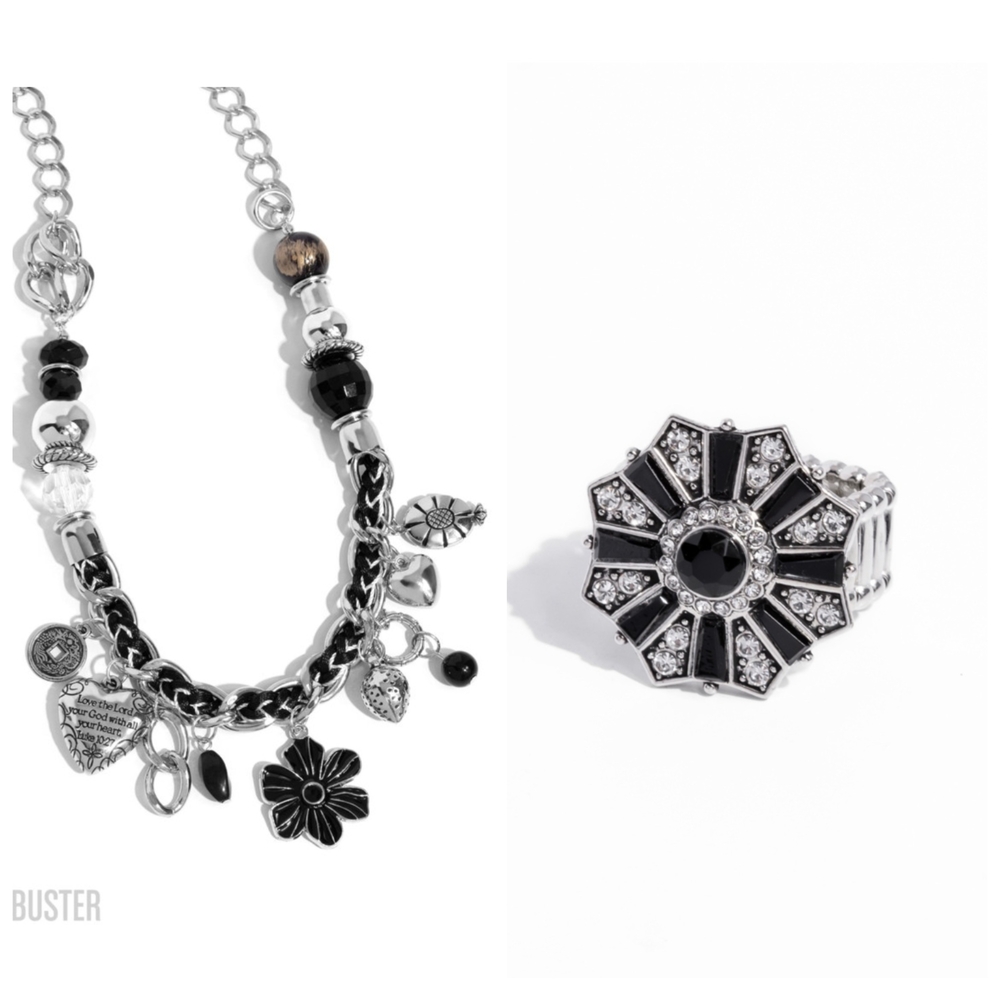 Paparazzi Black and Silver Charm Necklace Set